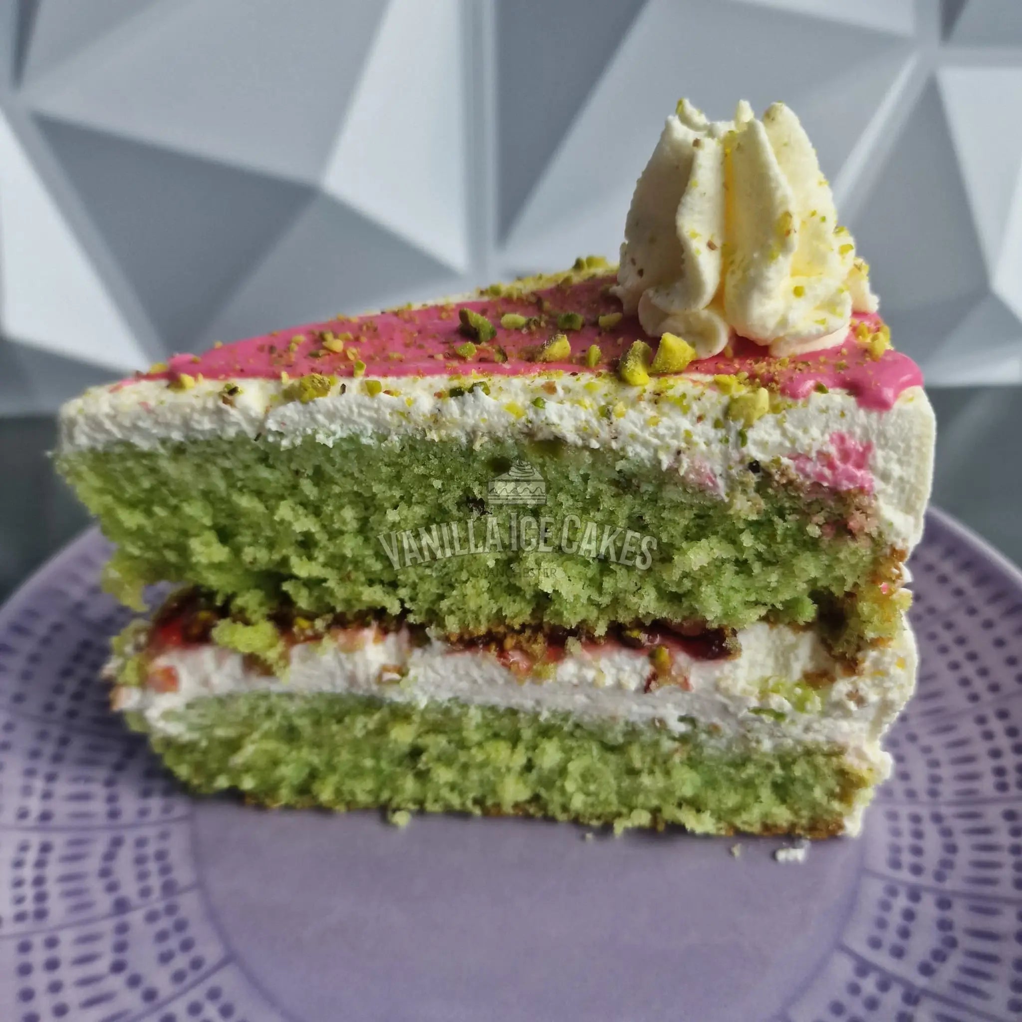 Pistachio & Raspberry Fresh Cream Cake Slice