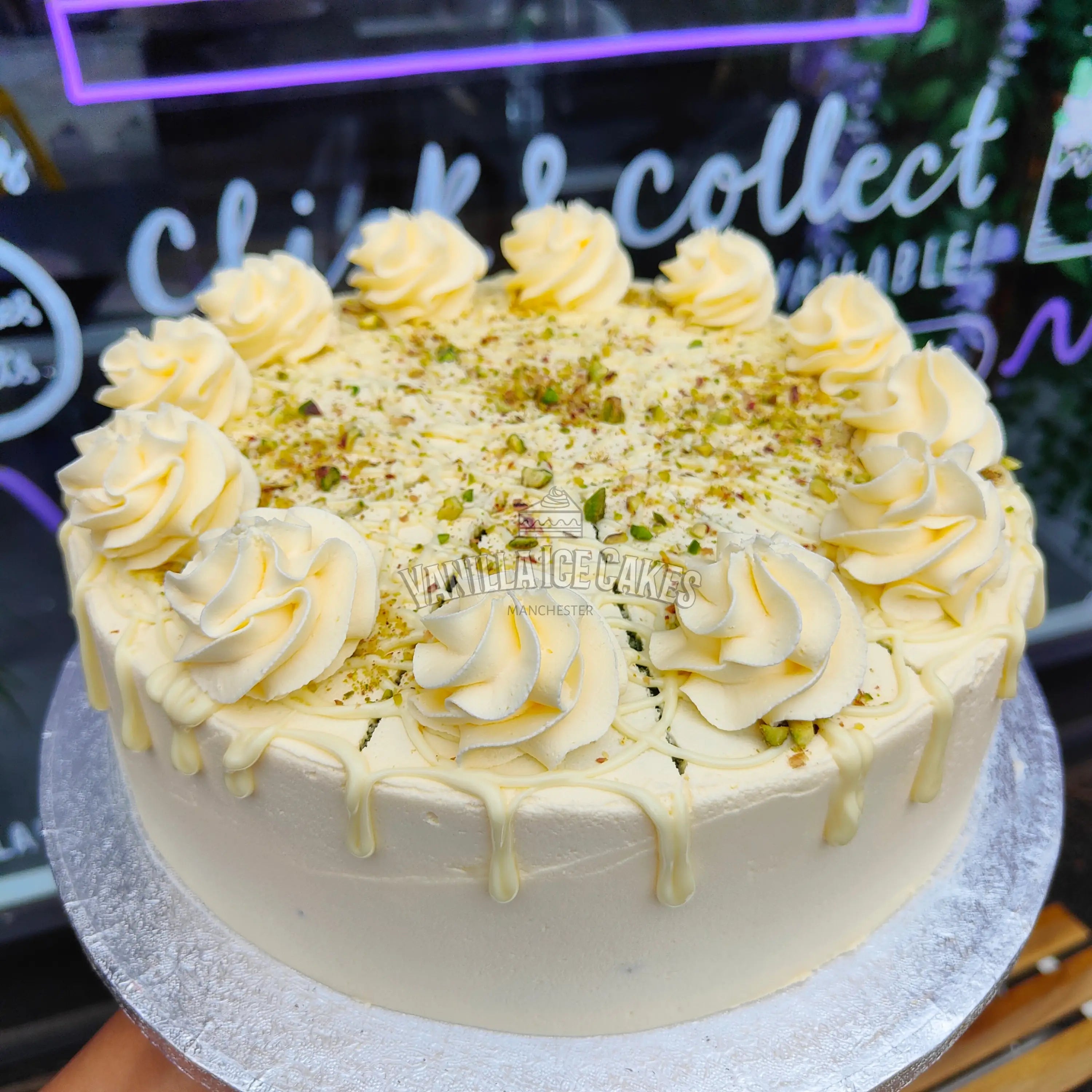 White Chocolate & Pistachio Celebration Cake
