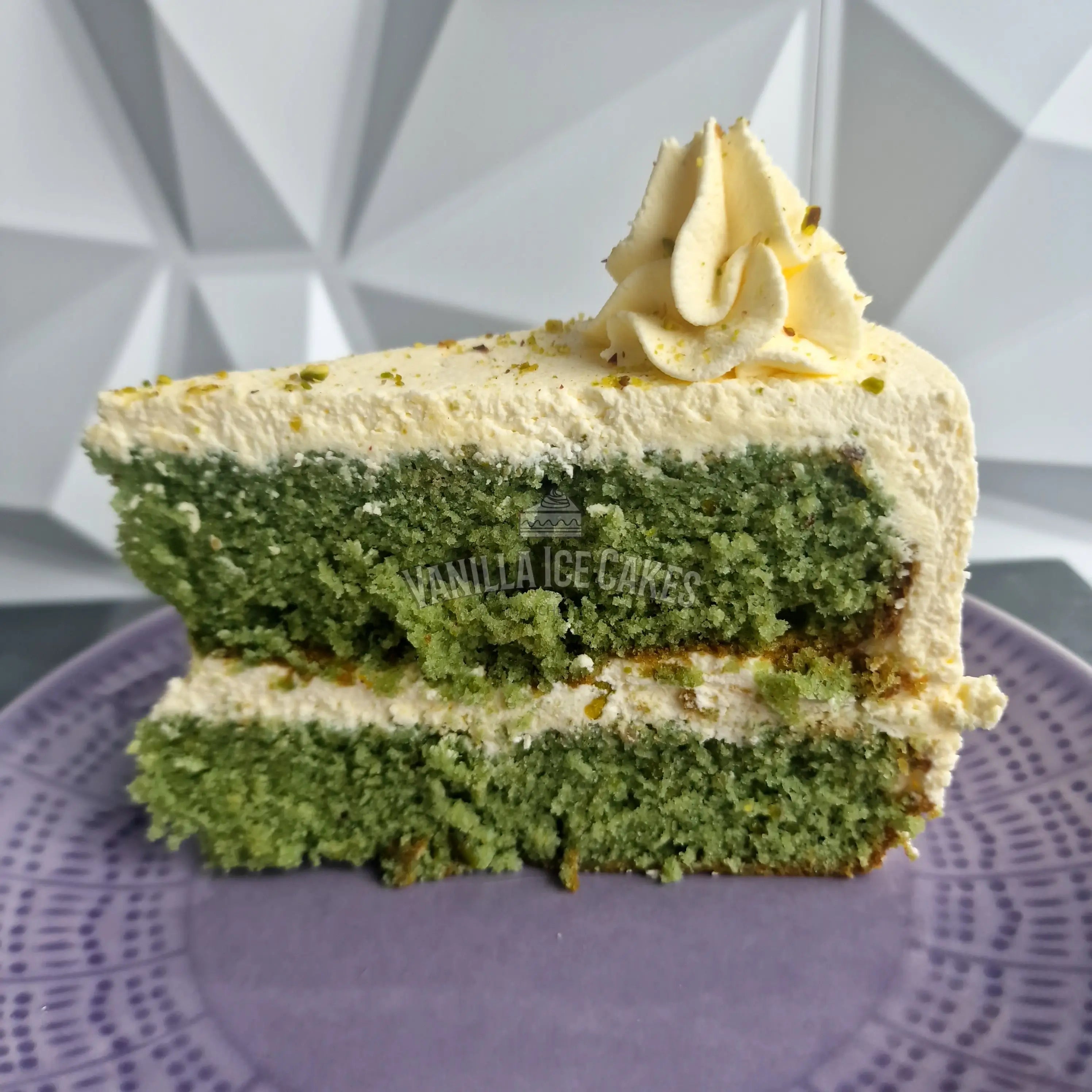 Fresh Cream Pistachio Cake Slice