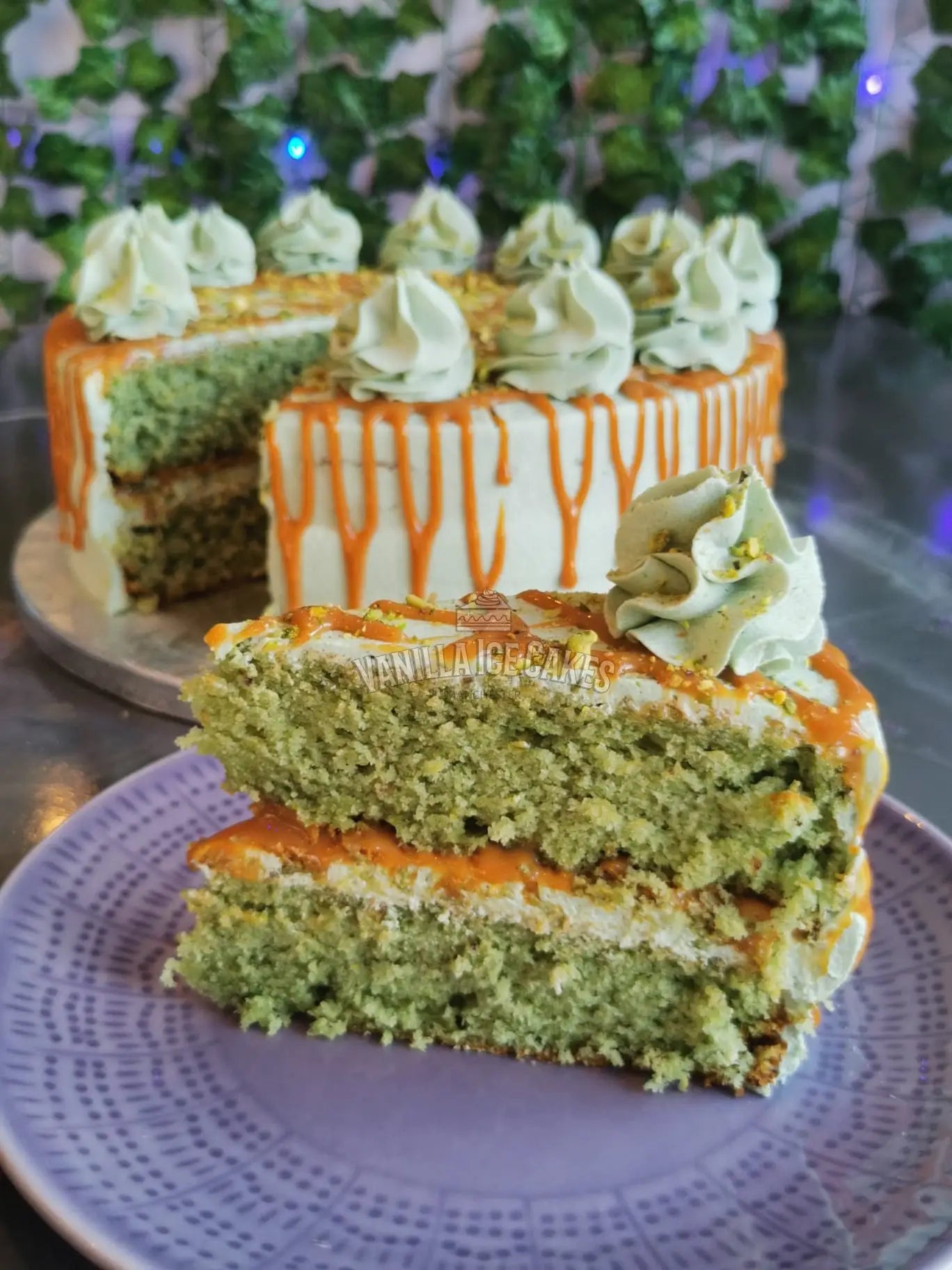 Caramel & Pistachio Cake Slice