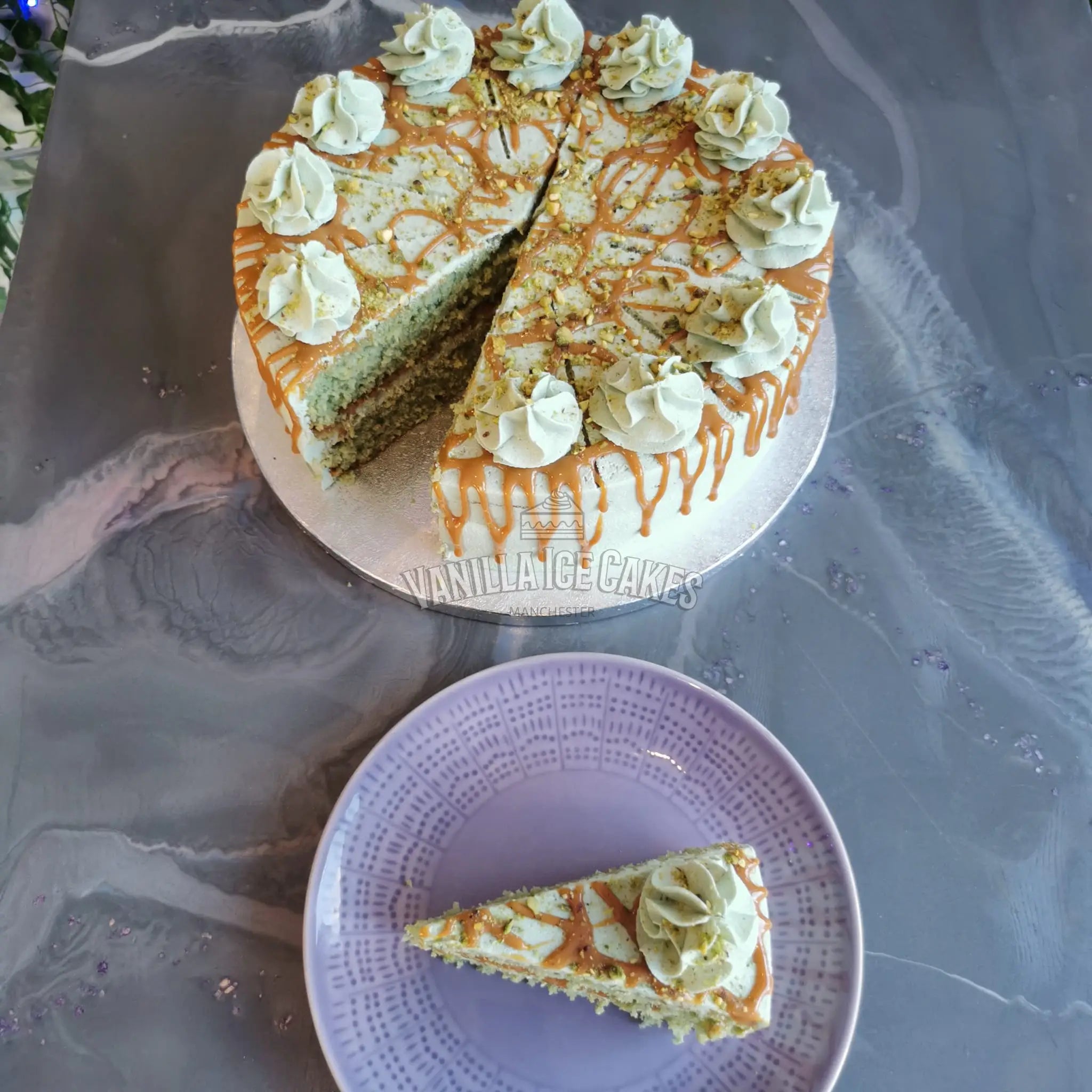 Caramel & Pistachio Cake Slice