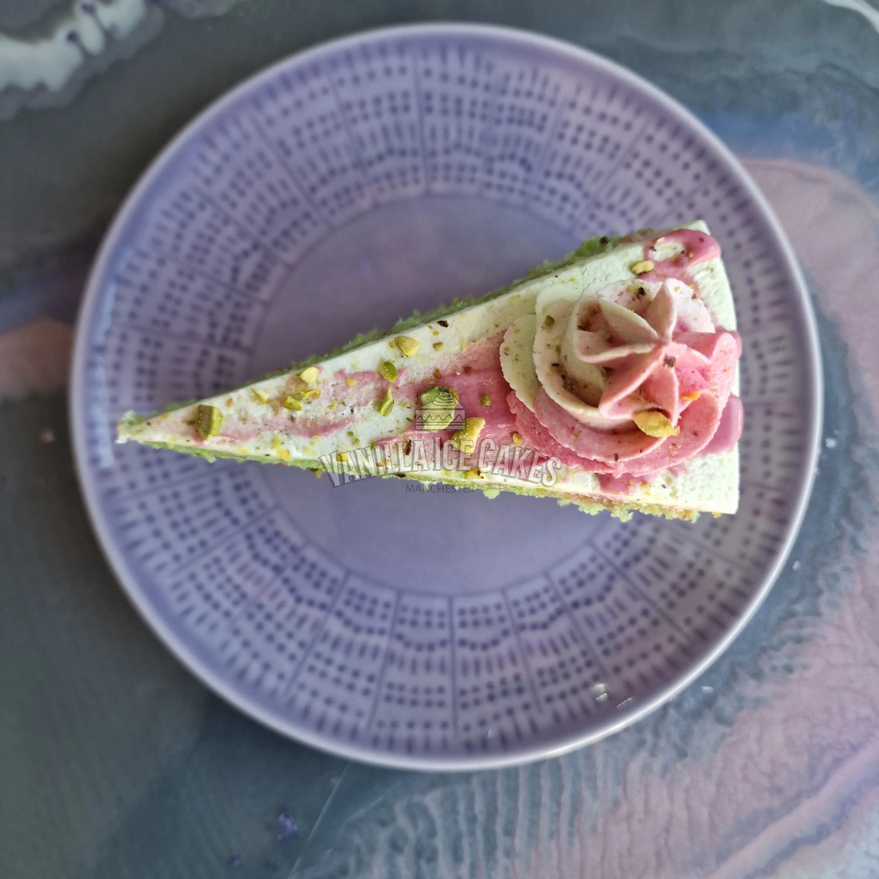 Raspberry & Pistachio Cake Slice