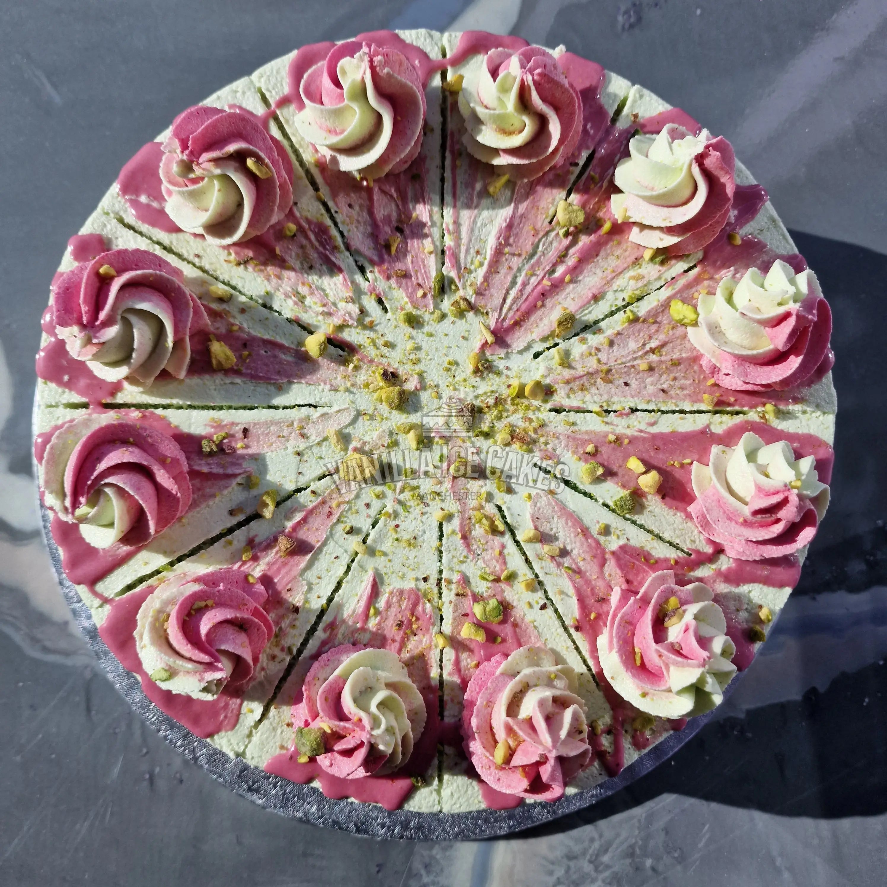 Raspberry & Pistachio Celebration Cake