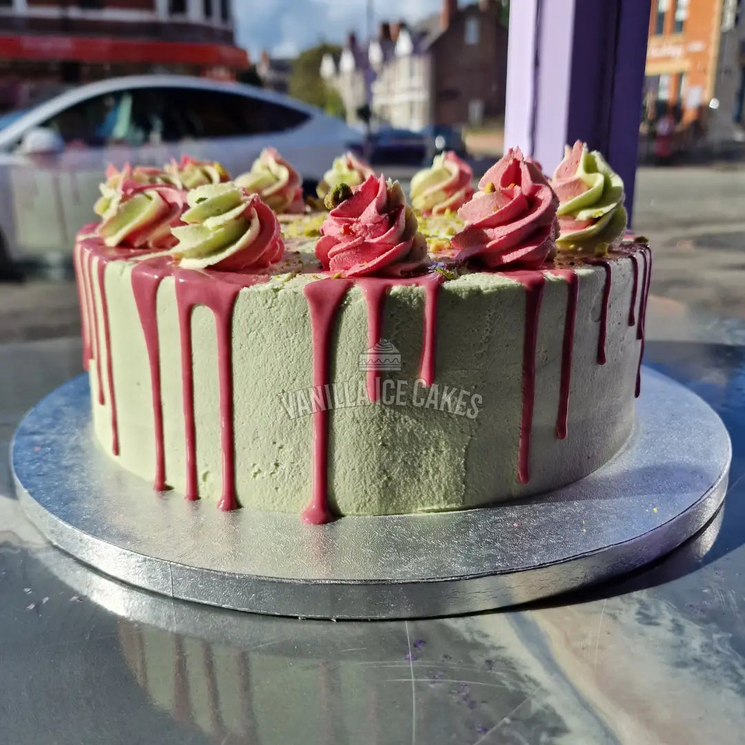 Raspberry & Pistachio Celebration Cake - 10’’