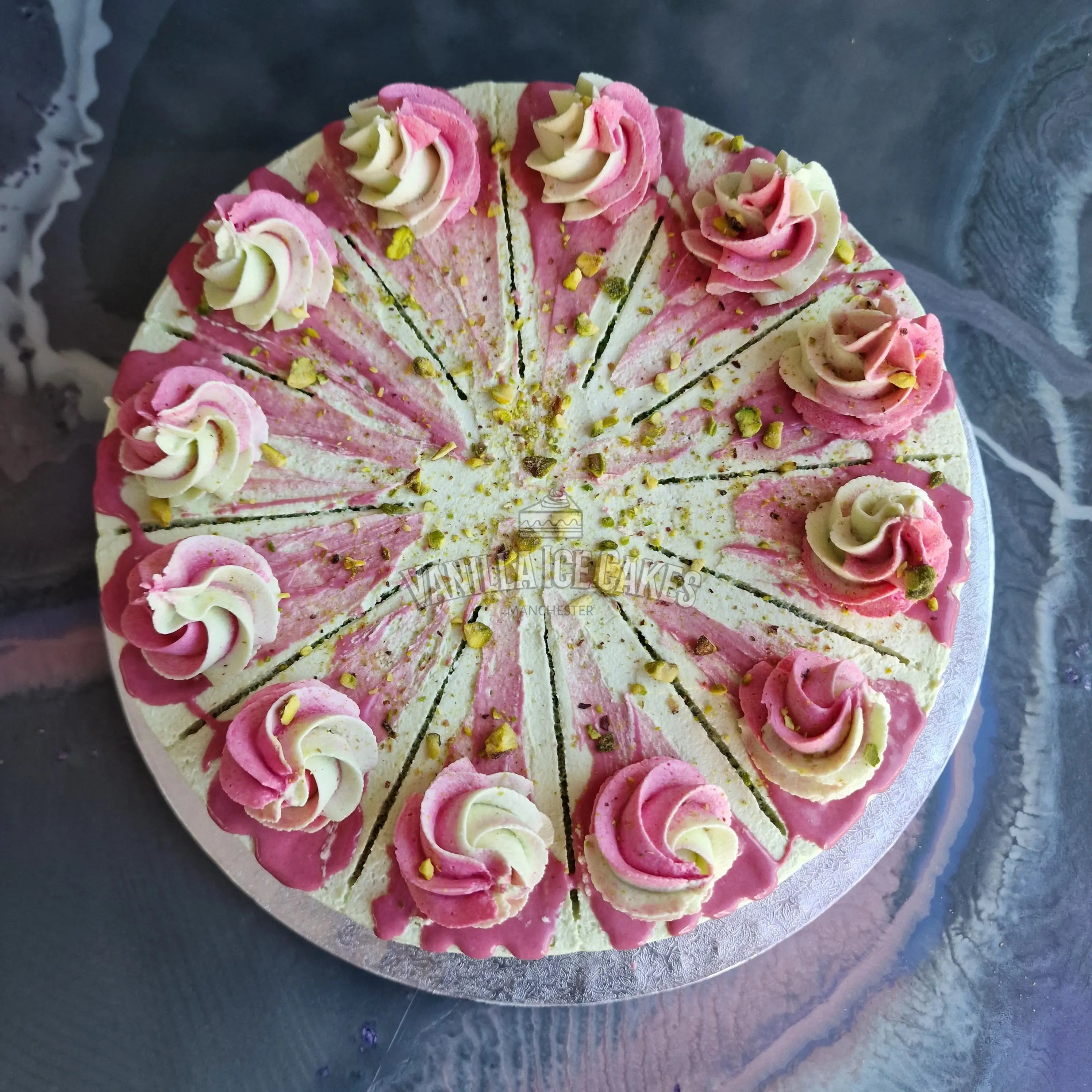 Raspberry & Pistachio Celebration Cake
