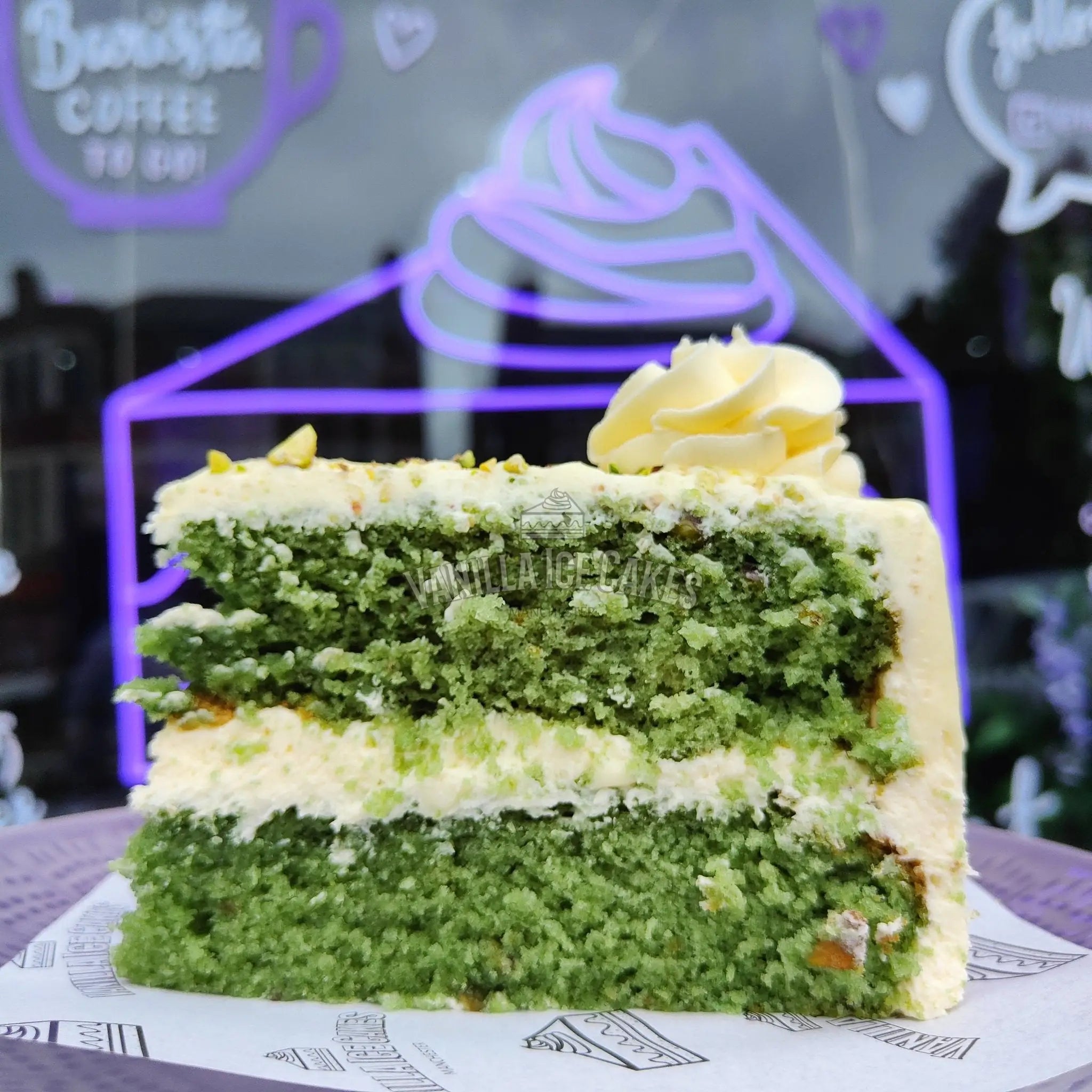 White Chocolate & Pistachio Cake Slice
