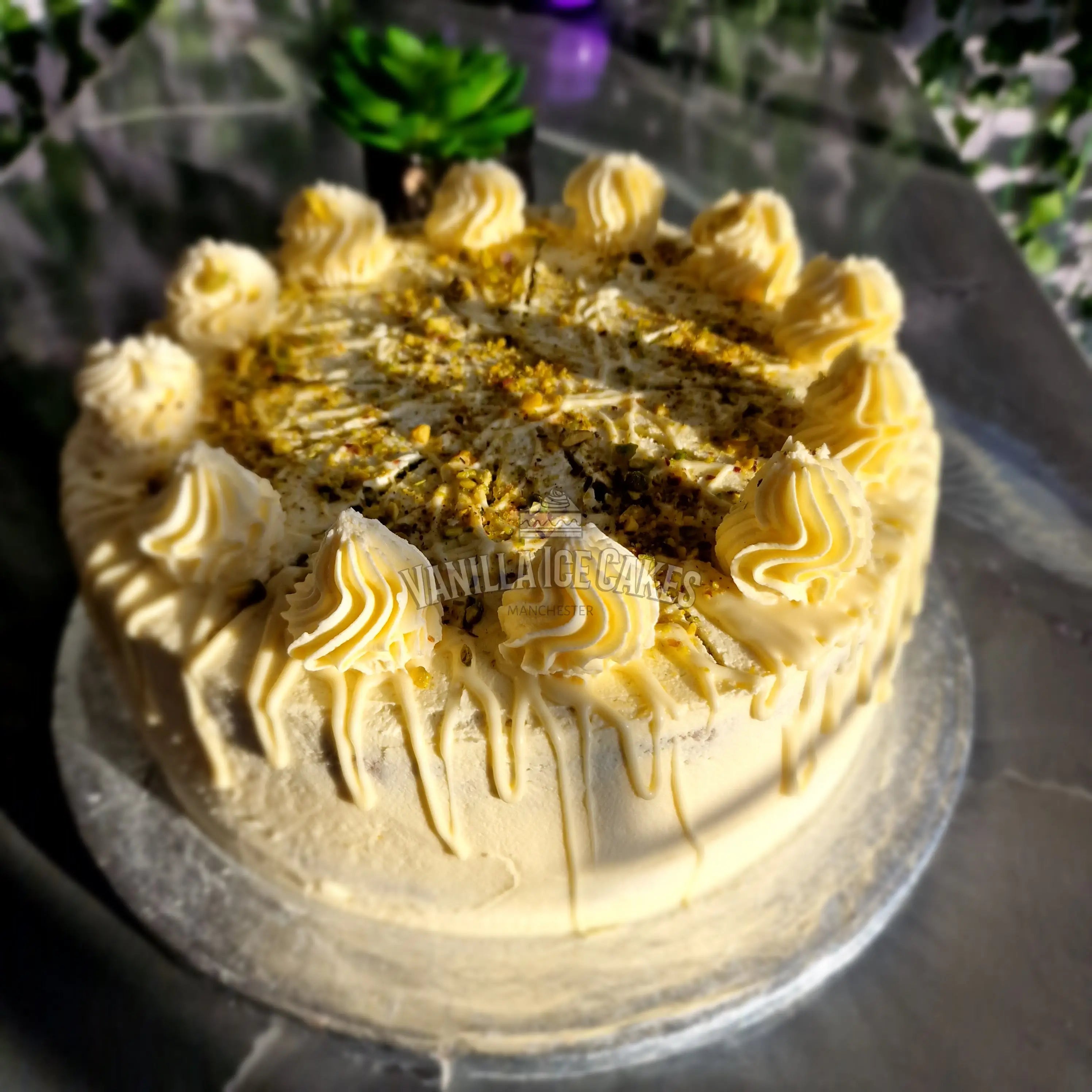 White Chocolate & Pistachio Celebration Cake