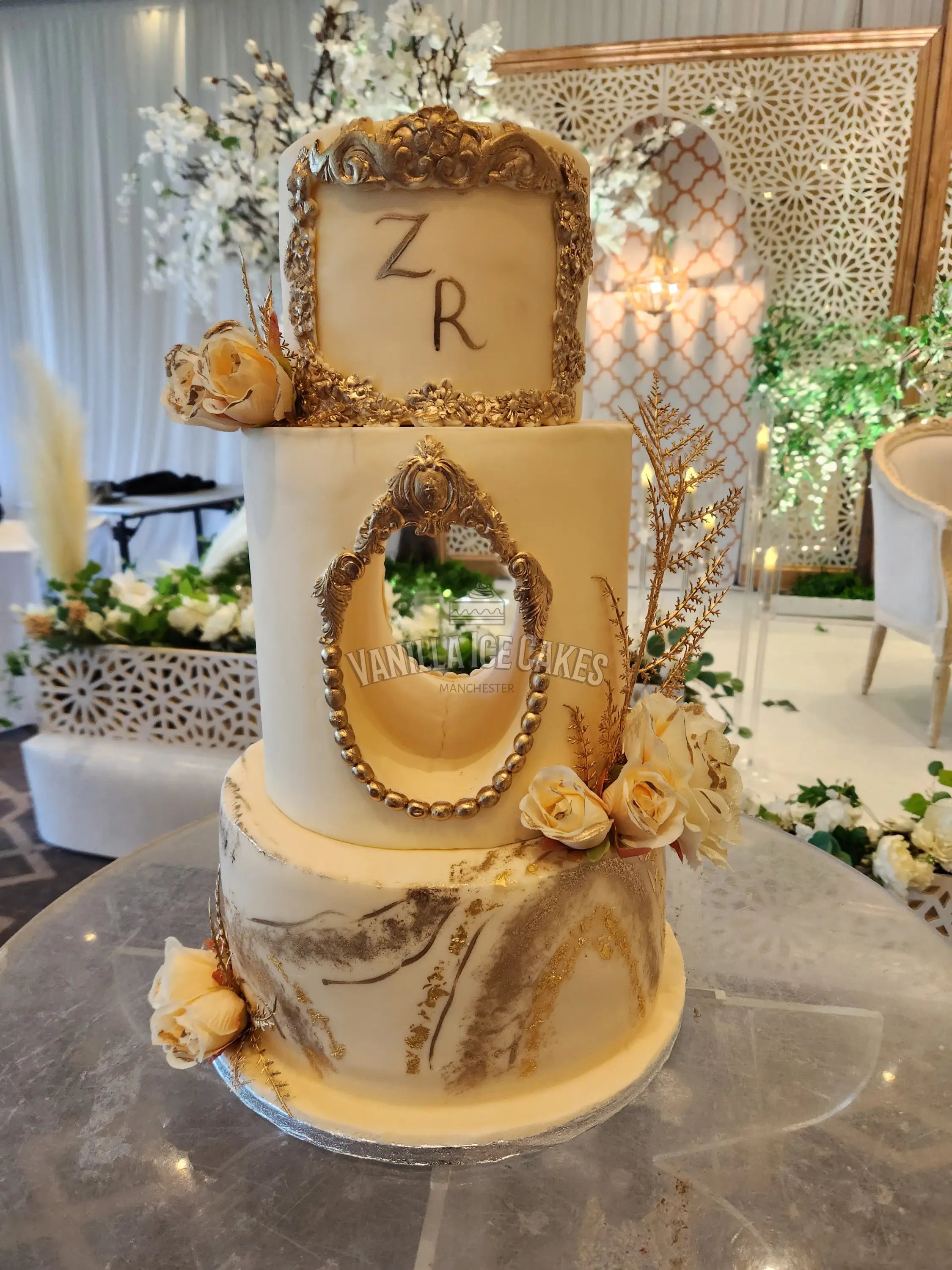 3 Tier Antique Gold Wedding Cake