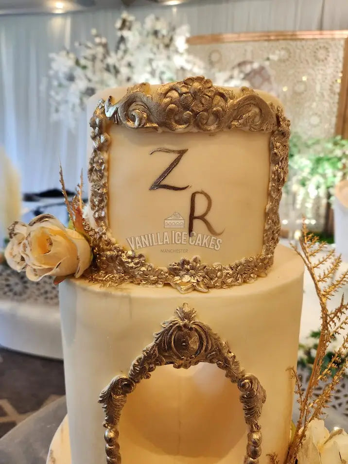 3 Tier Antique Gold Wedding Cake