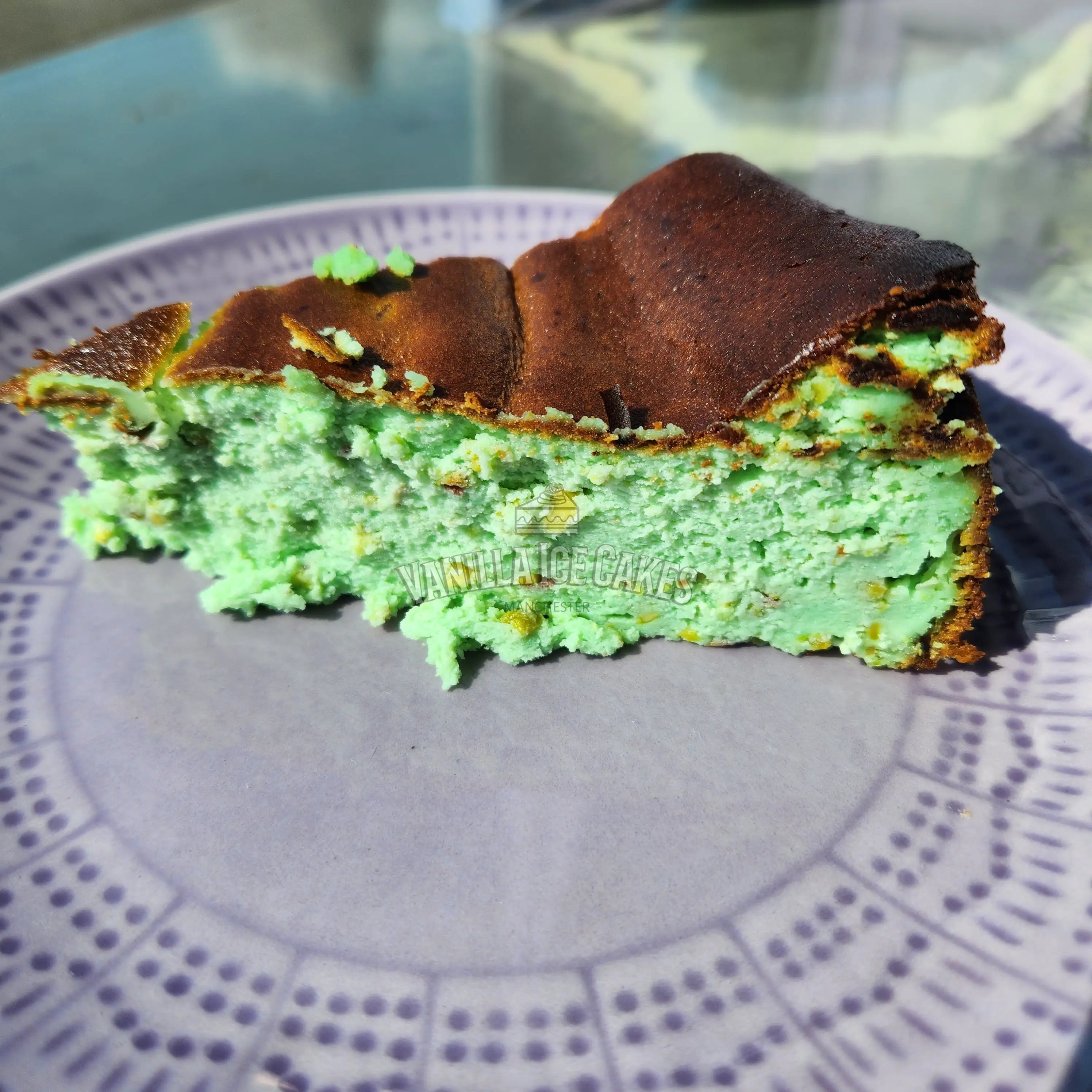 Pistachio San Sebastian Cheesecake Slice